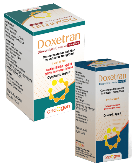Doxetran (doxorubicin) product packs in 50mg/25mL and 10mg/5mL strengths